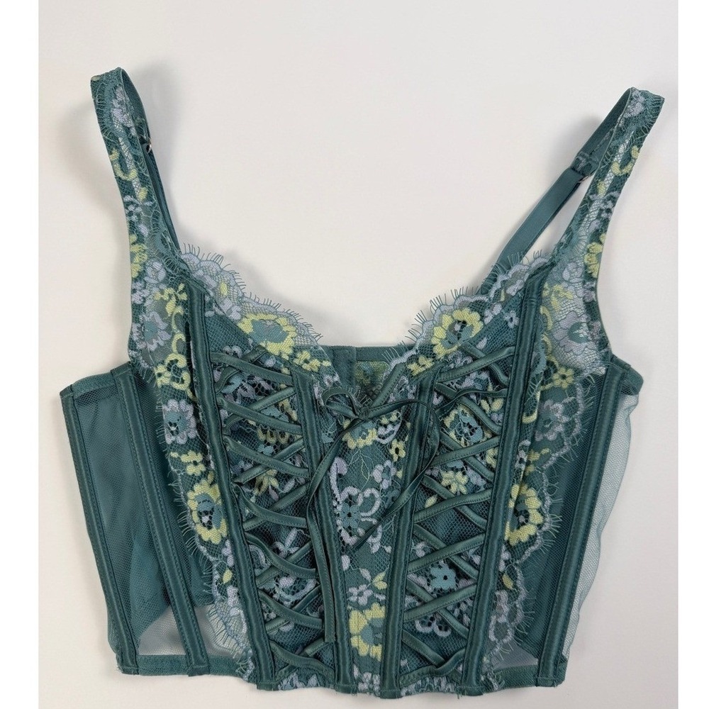 Victoria's Secret Lace Mesh Corset‎ Top Teal XS Y2K Coquette Bustier